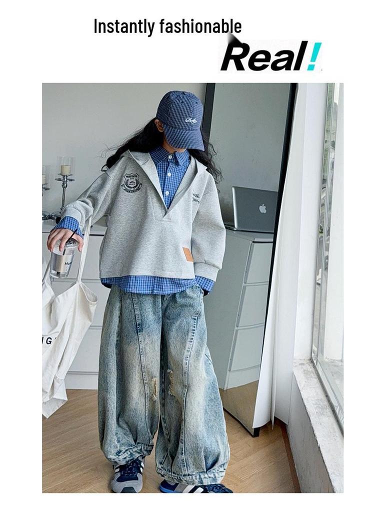 Girls' Trendy Autumn Sweatshirt & Jeans Set: 2025 Two-Piece Fashion