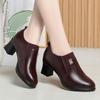 Retro Deep Mouth Elastic Band Single Shoes Autumn New Soft Leather Comfortable Versatile Thick Heel Women's Leather Shoes