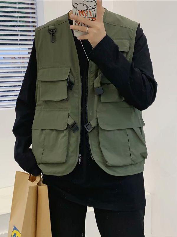 Summer Lightweight Japanese Functional Outdoor Photography Workwear Jacket with Multi-Pocket Vest for Men