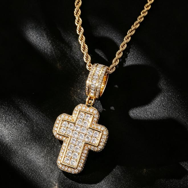 European and American Hip-hop New T-shaped Cross Pendant Necklace with Copper Inlaid Zircon Street Trend Brand Niche Men's Accessories