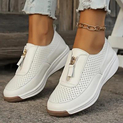 Primavera/Estate Nuove scarpe da ginnastica retrò romane con suola morbida e cerniera anteriore casual da donna Scarpe da mamma Mocassini