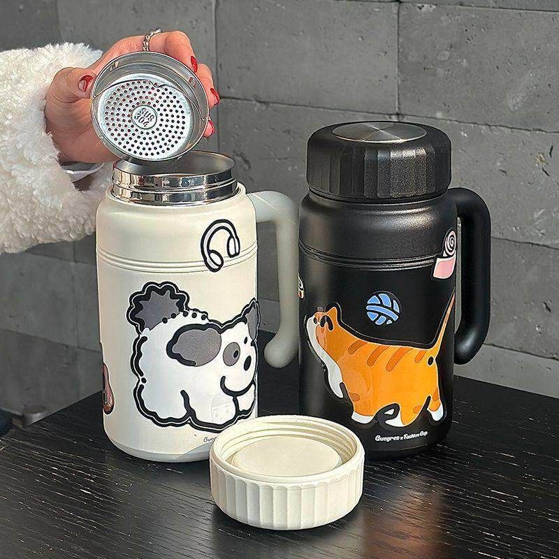 Japanese 1000ml Large Capacity Thermos Cup for Women, 316 Stainless Steel Student Water Bottle, High Aesthetic Portable Cup with Handle