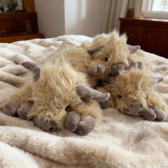 Highland Cow Plush Toy Long Hair Scottish Cattle Stuffed Animal Soft Cuddly Farm Decor for Kids Collectors