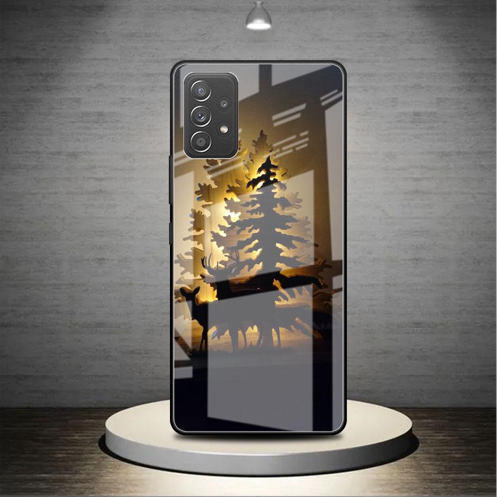 Merry Christmas Tree Deer Glass Case For Samsung Galaxy A52 A71 A50 A51 A70 A21s A31 A72 A10 A12 A30 A22 5G Phone Cover