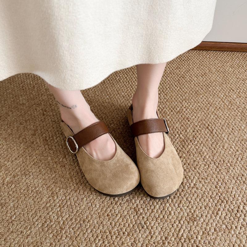 

Flat-bottomed suede Mary Jane single shoes women s shoes 2025 new spring and autumn Korean version retro gentle soft-soled Doudou shoes 40 хаки