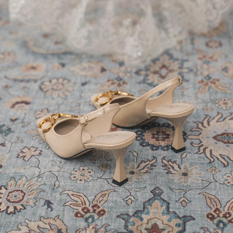 Fashion Women's Sandals Shoes Fashion New One-word Buckle High Heels Women's Square Toe Fine with Heel Single Shoes Height Shoes Sandals