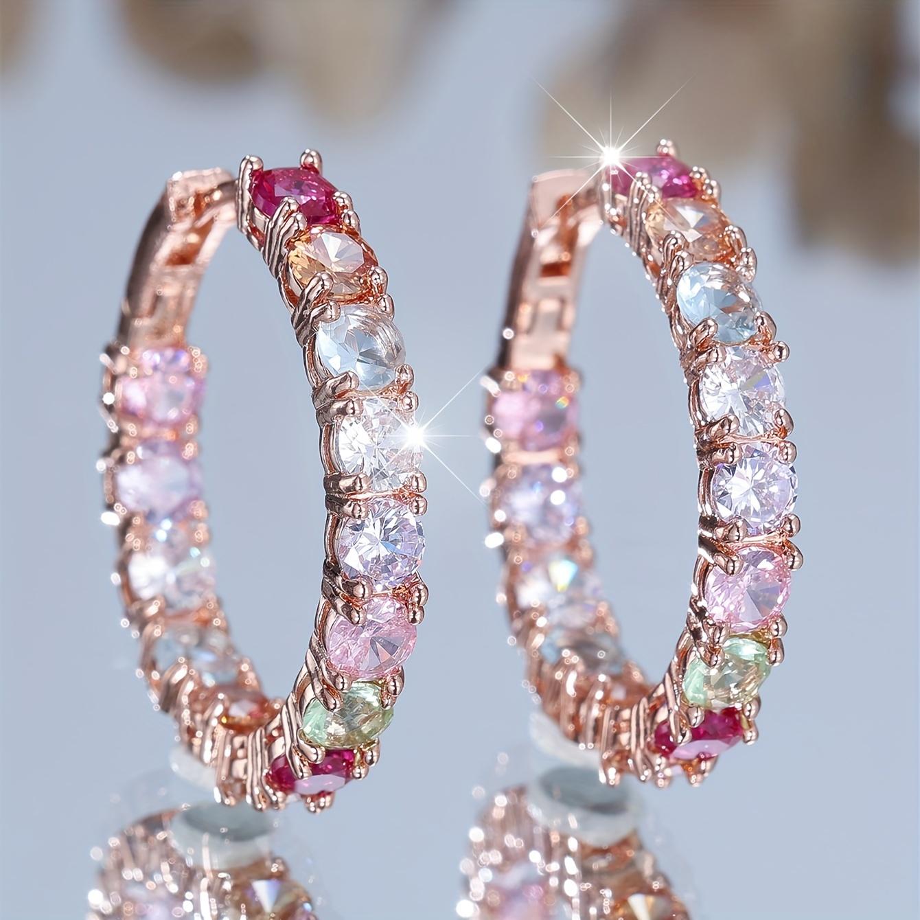 

A Pair of Elegant And Exquisite Rainbow-Colored Hoop Earrings, a Fashionable And Versatile Gift for My Wife This Christmas