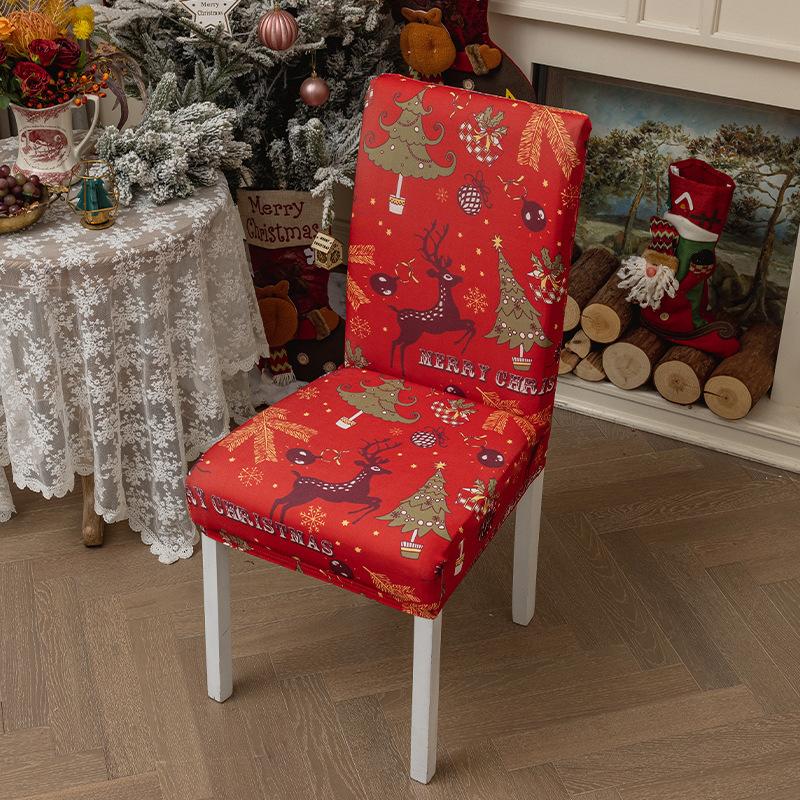 Christmas Chair Covers for Dining Room Kitchen Party Hotel Banquet Restaurant Office Stretch Seat Cover Housse De Chaise 1pc
