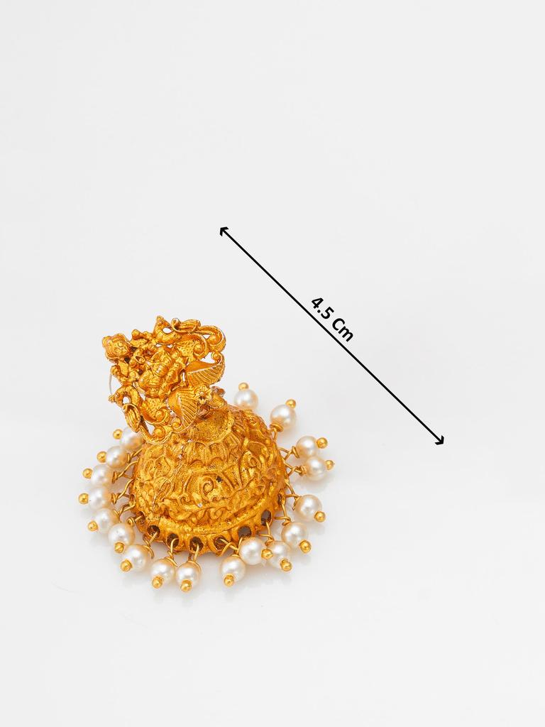 Gold-Plated White Stone-Studded & Beaded Temple Jewellery Set