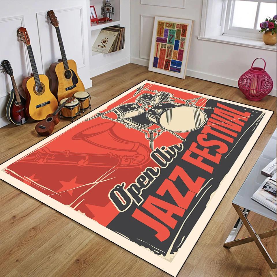 Retro Music Rugs for Bedroom Decoration Vintage Guitar Big 3D Printed Home Carpet Living Room Sofa Table Soft Non-Slip Floor Mat