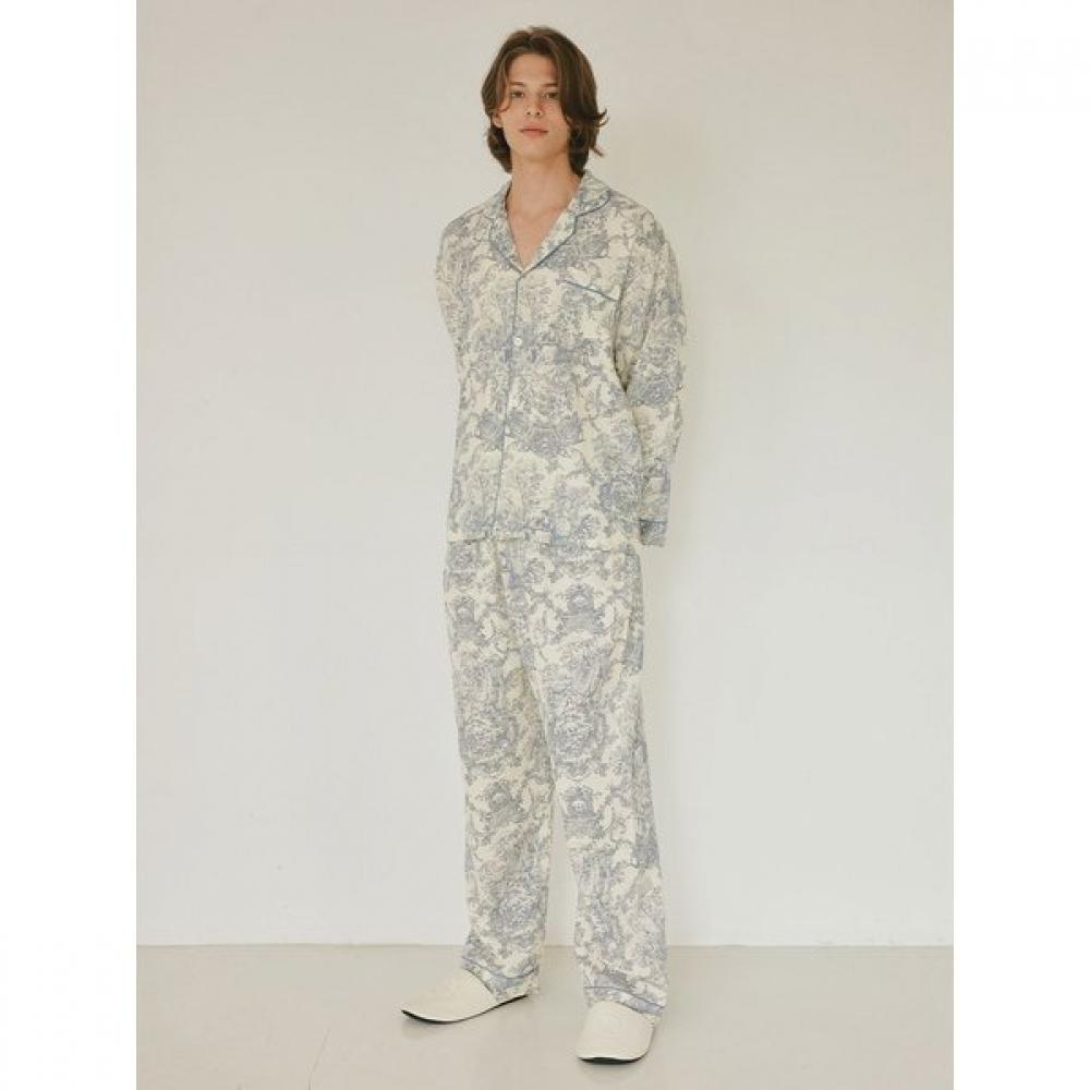 Lunaluz Men S Double Gauze Long Sleeve Collar pajamaS Set