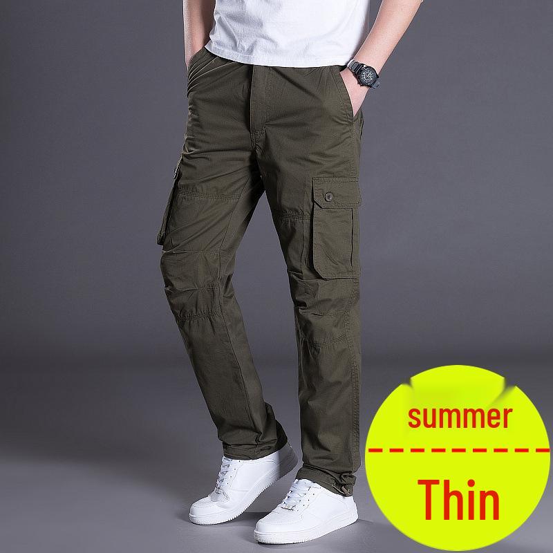 Men's Spring/Summer Trendy Casual Cargo Pants - Thick, Loose, Plus Size, Straight Leg, Multi-Pocket.