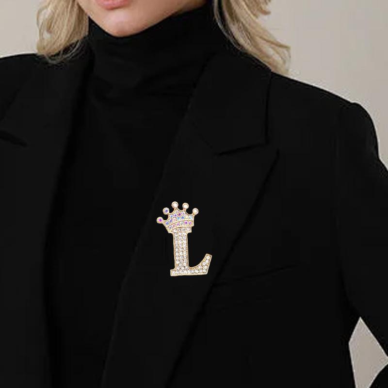 1 Pièce Broches pour Femmes & Hommes Broche Initiale Épingle de Col Strass Cristal Mode A-Z Ton Doré Épingle Corsage