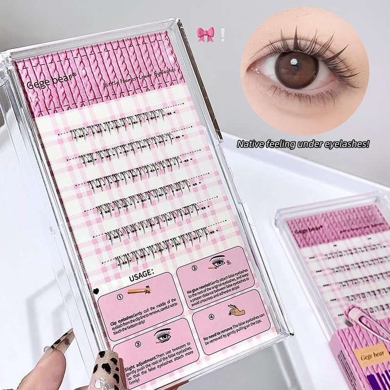 Gege Bear Glue-Free False Eyelashes, 6mm Lightweight Natural Curling, Easy to Apply Segmented Self-Adhesive Lower Eyelashes