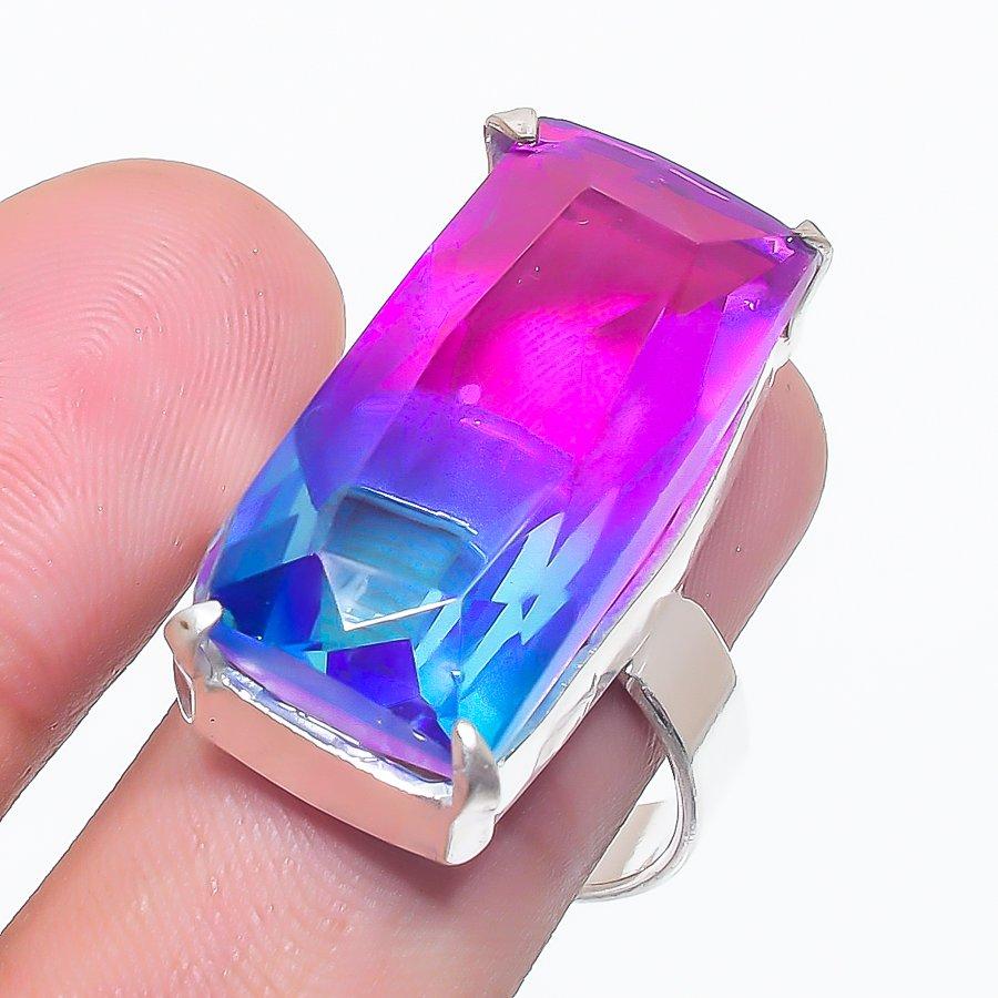 

Natural Bi-Color Tourmaline 925 Sterling Silver Jewelry Ring Size 10 h0p71