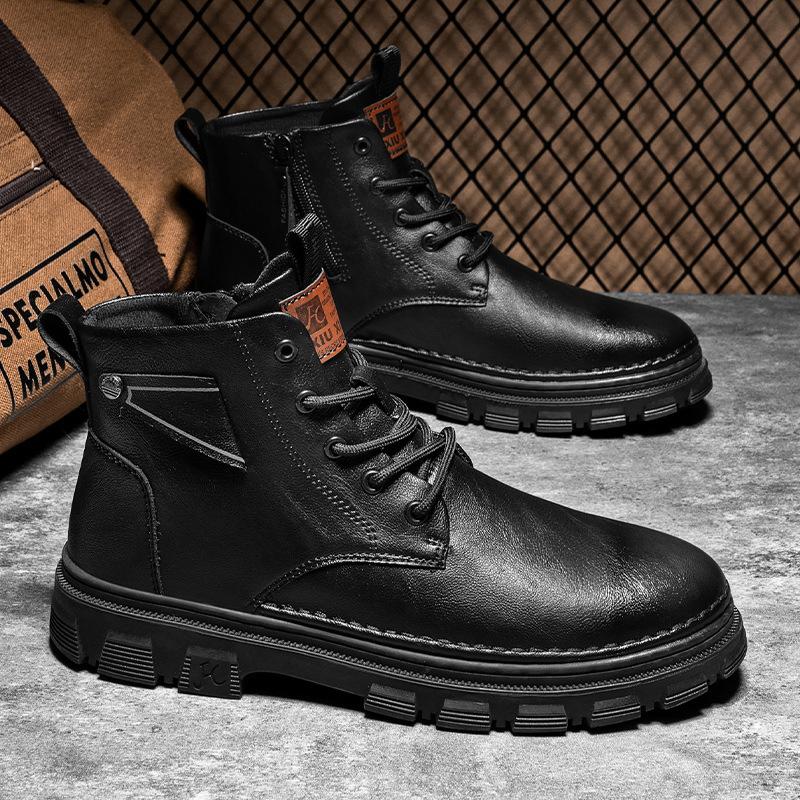 Autumn Men's Boots Are Comfortable High-top Martin Boots, New Retro Style, Heightened Platform-soled Motorcycle Toe Boots