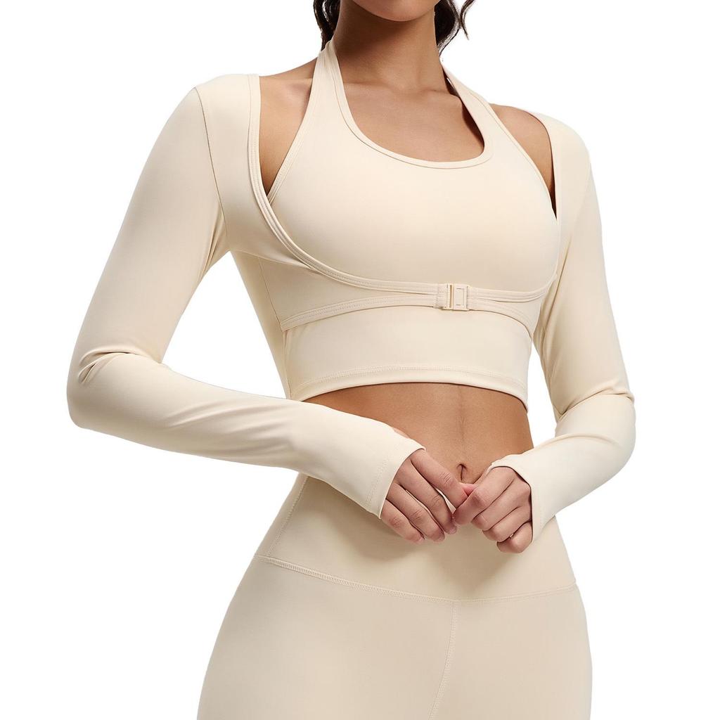 Seamless Cross-Neck Yoga Top, Bra-Free, Two-Piece Look, Tight-Fit Sportswear for Women