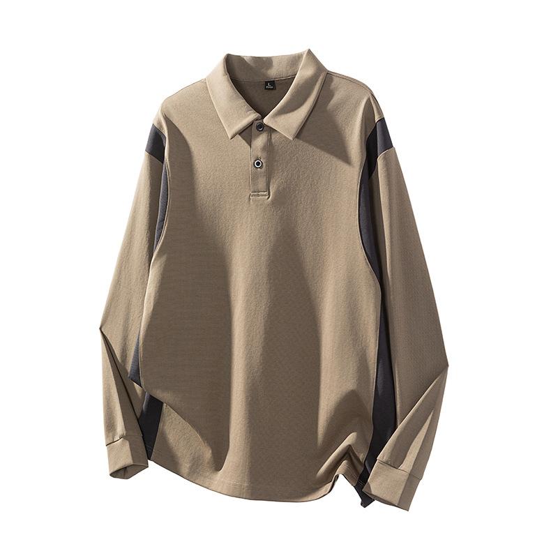 

Мужская футболка-поло с лацканом в стиле колор-блок, осенняя новинка большого размера, повседневный топ 4XL темно-коричневого