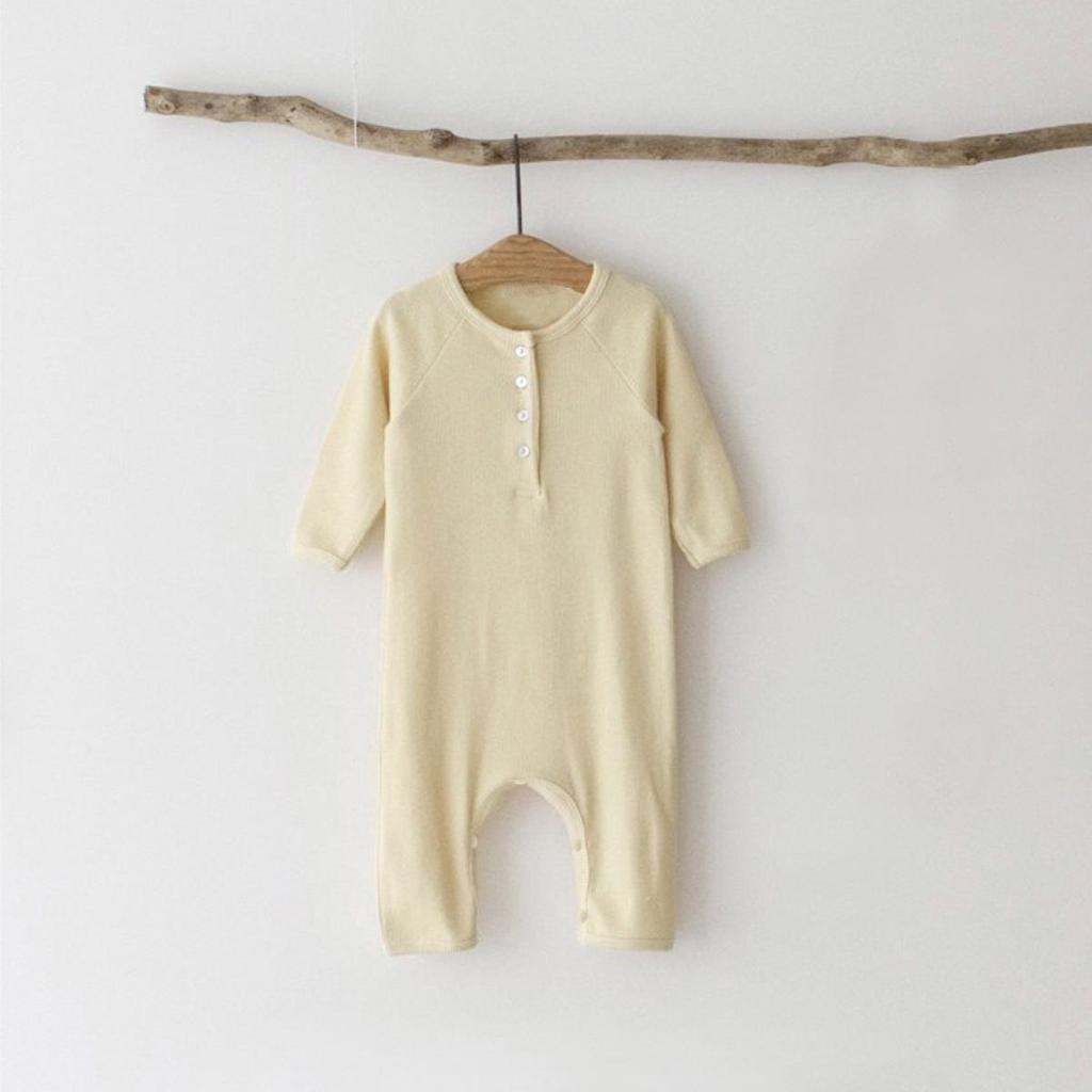 Autumn Ribbed Button-Up Romper for Newborns - Boys & Girls