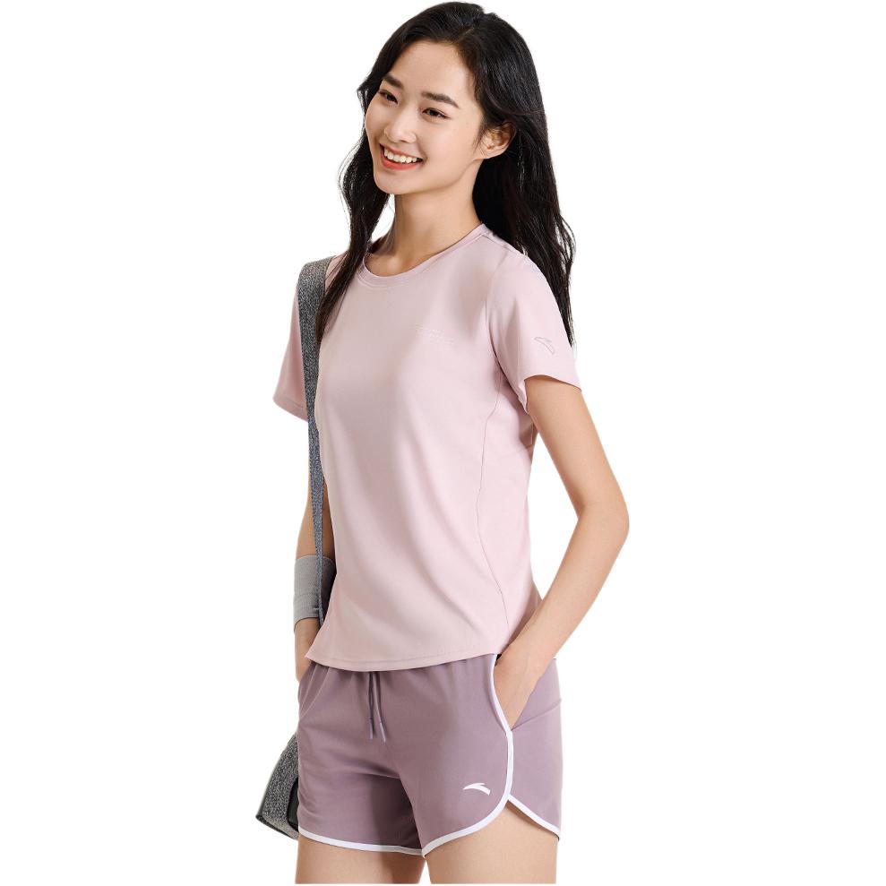 Anta Breathable Solid Color Lightweight Comfortable Versatile Short Sleeve T-Shirt Women Tops Soft-Pink 962525108-5