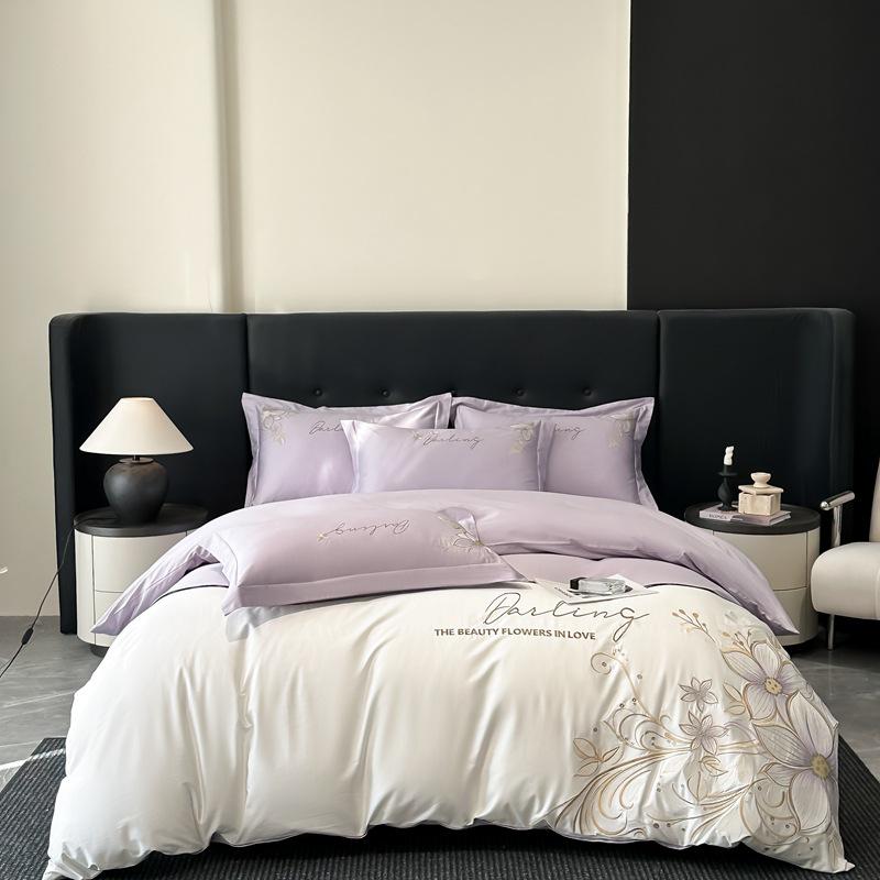 Luxury Embroidered All-Cotton Four-Piece Duvet Cover Set for All Seasons