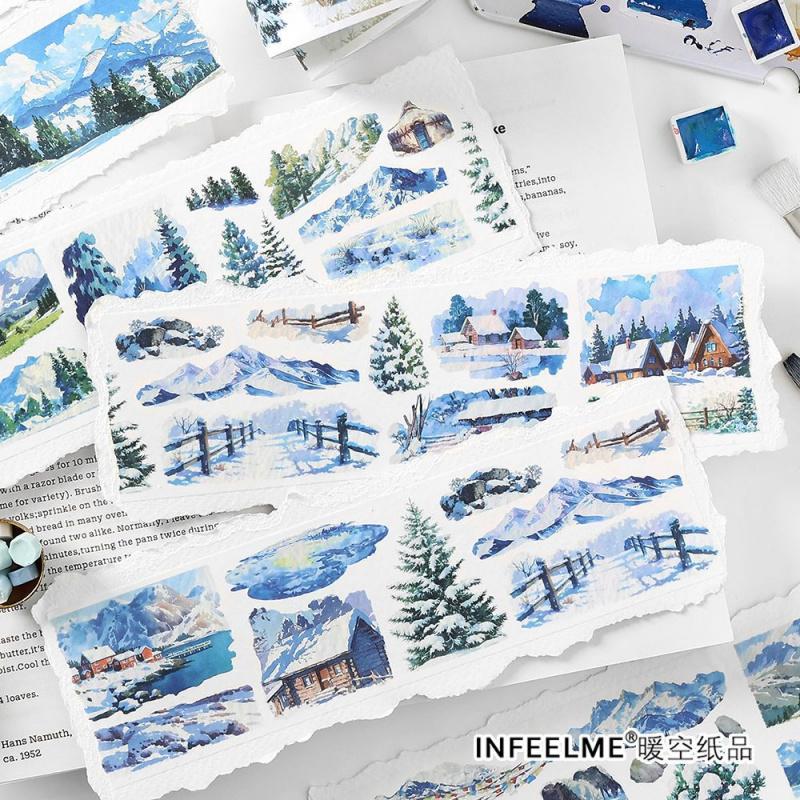 1 Roll 6x200cm Winter Snow Scene Tape Stickers Waterproof PET Material Removable Adhesive Notebook Decor Decals