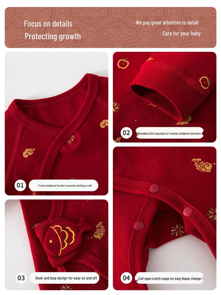 Newborn Full Moon Outfit: Pure Cotton Monk Jumpsuit - Infant Toddler Bodysuit for Spring and Autumn