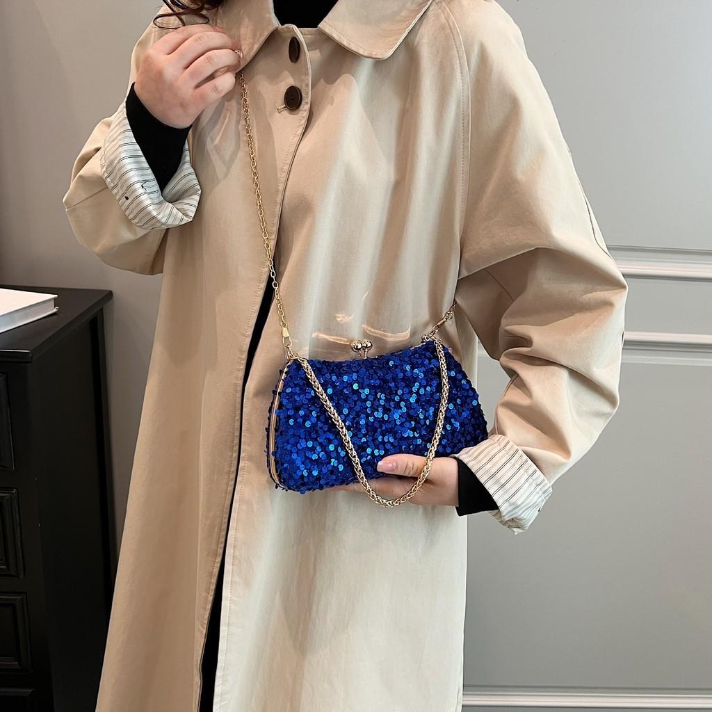 IELGY Fashion Sequined Dinner Bag, Diamond-encrusted Handbag, Solid Color Shoulder Messenger Chain Bag.