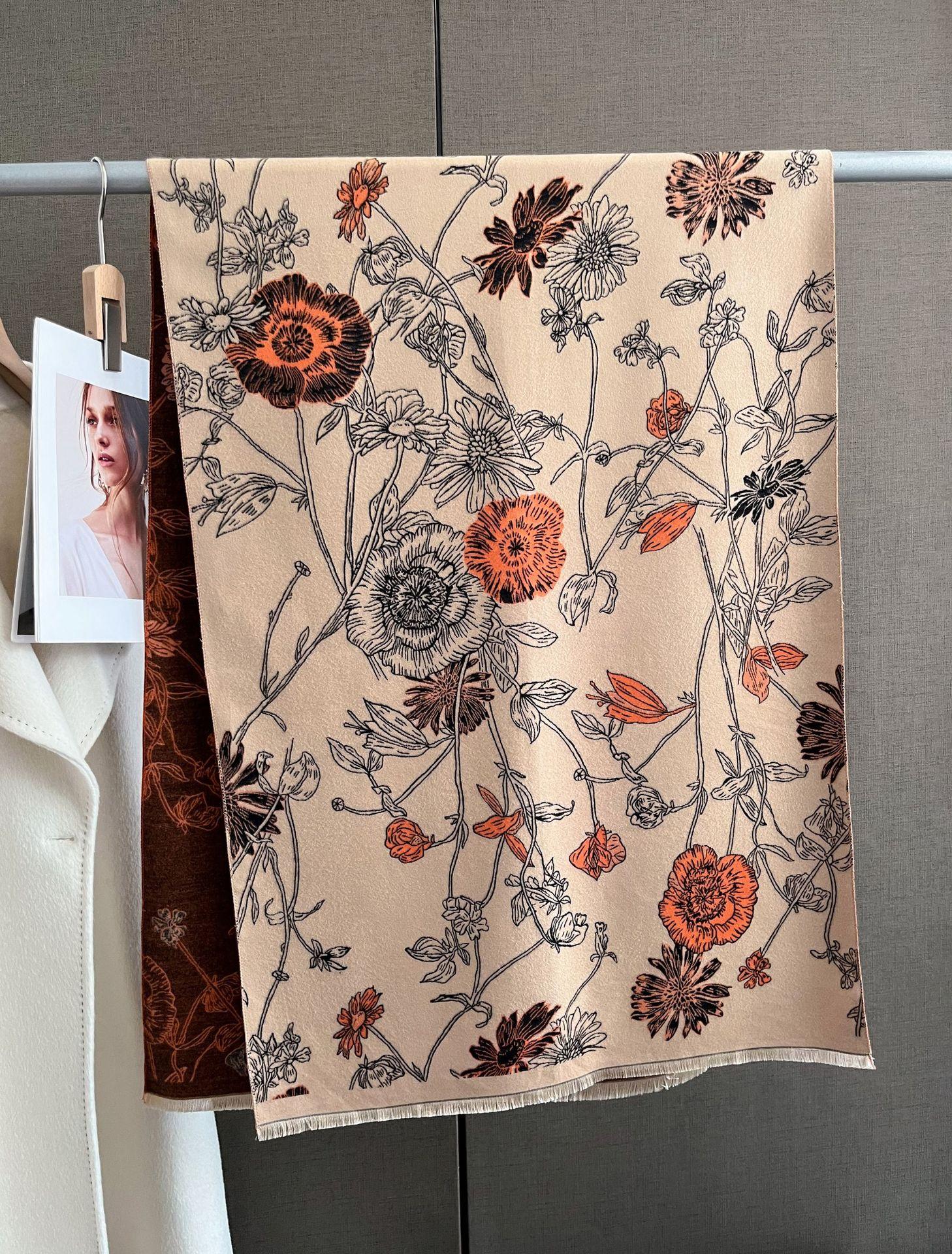 Зимний Утепленный Теплый Шарф Цветочная Кисточка Пашмина Шаль Для Женщин Имитация Кашемира Накидки Осенний Холодостойкий Ветрозащитный Плед