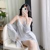 2025 Women's Ice Silk Camisole Nightdress & Robe Set - Sexy, Light Luxury Style for Home or Outdoors
