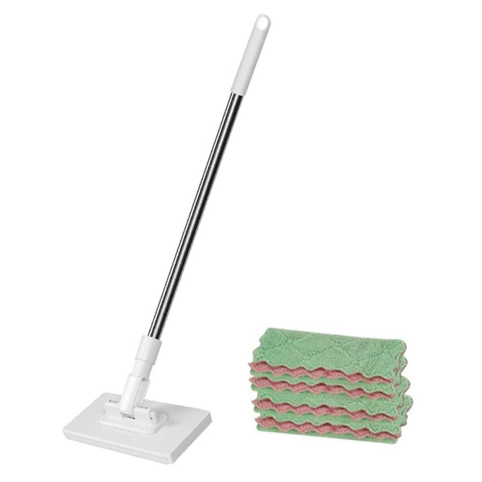

Small Mop with 360° Rotating Head Face Towel Washing Mop with 4 Reusable Cloths Flat Mop Long Handle Household Cleaning Tool