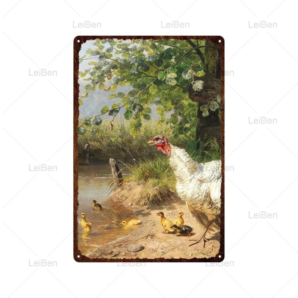 Kyckling Vintage Metallplåtskyltar Kyckling Tupp Höna Ägg Gård Staket Skylt Retro Plakett Dekorativ Plåt för Gårdstallrik Heminredning