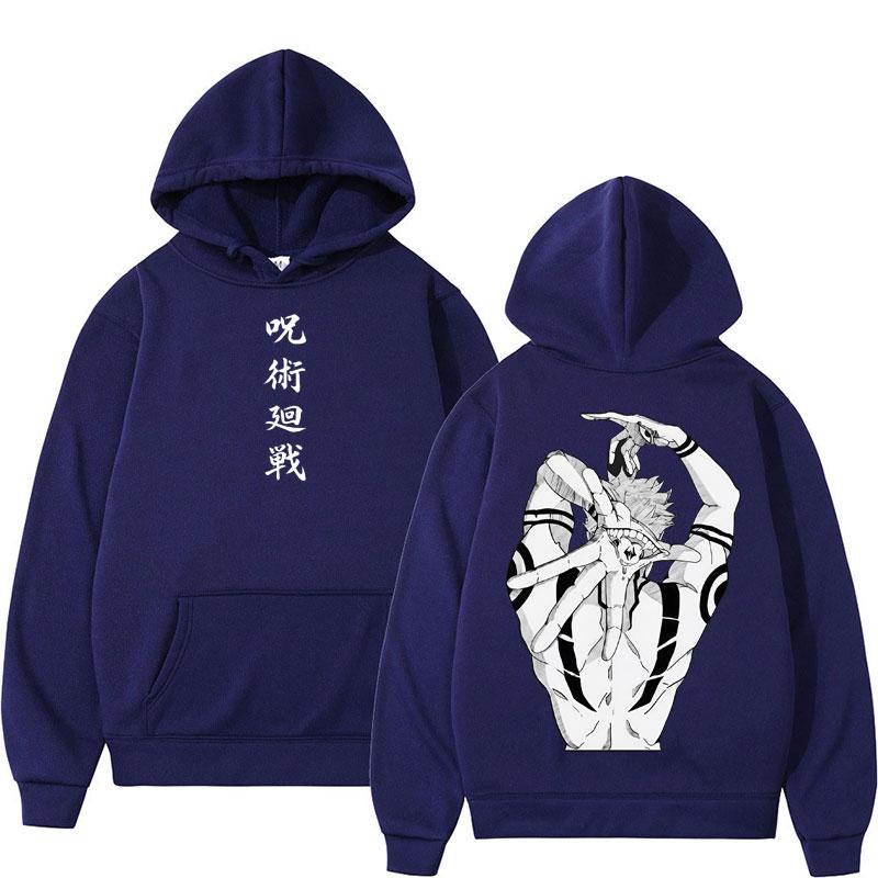 Anime Jujutsu Kaisen Sukuna Print Hoodies Harajuku Vintage Manga Men's Pullover Oversized Casual Cosplay Hoody Sweatshirt