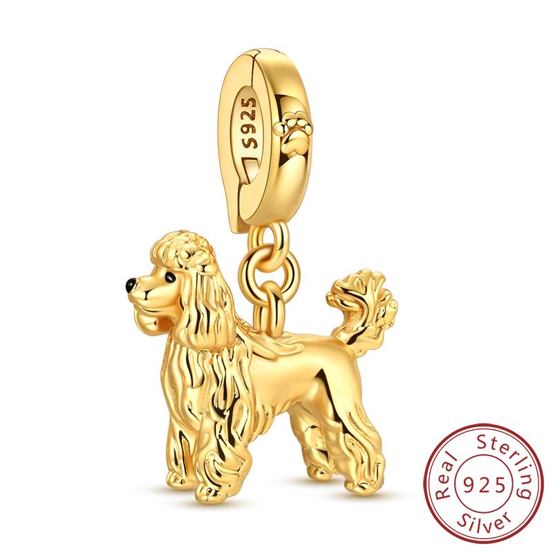 925 Silver Teddy Poodle Dog Cat Charms Beads Pendant Universal Buckle Fit Bracelet DIY Jewelry Gift