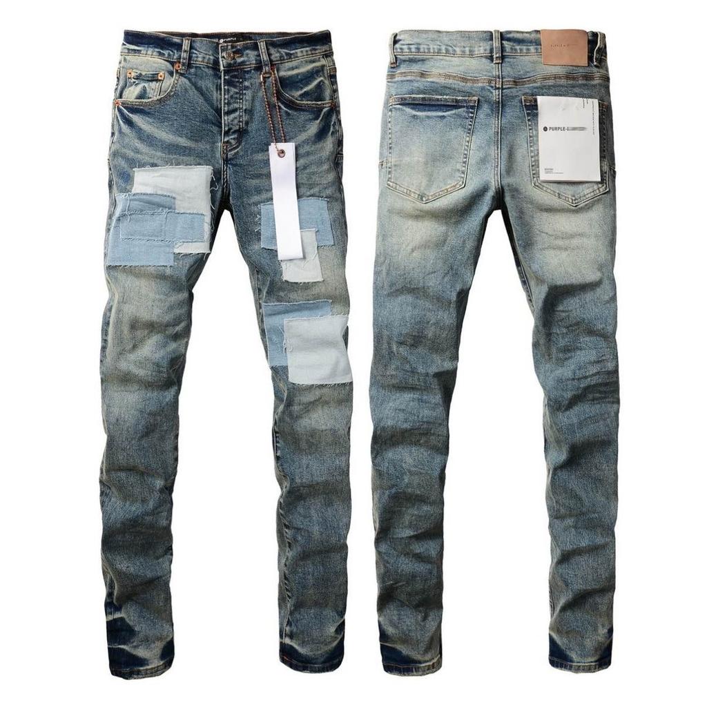 BeatStreet American High Street Jeans Fashion Trends Distressed Light Blue Patchwork Stretch Skinny Button Fly Ripped Jeans Pants Brand