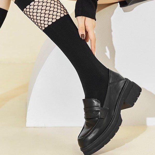 Black British small leather shoes women's platform 2025 autumn new one-pedal thick heel loafers round head two wear women's shoes