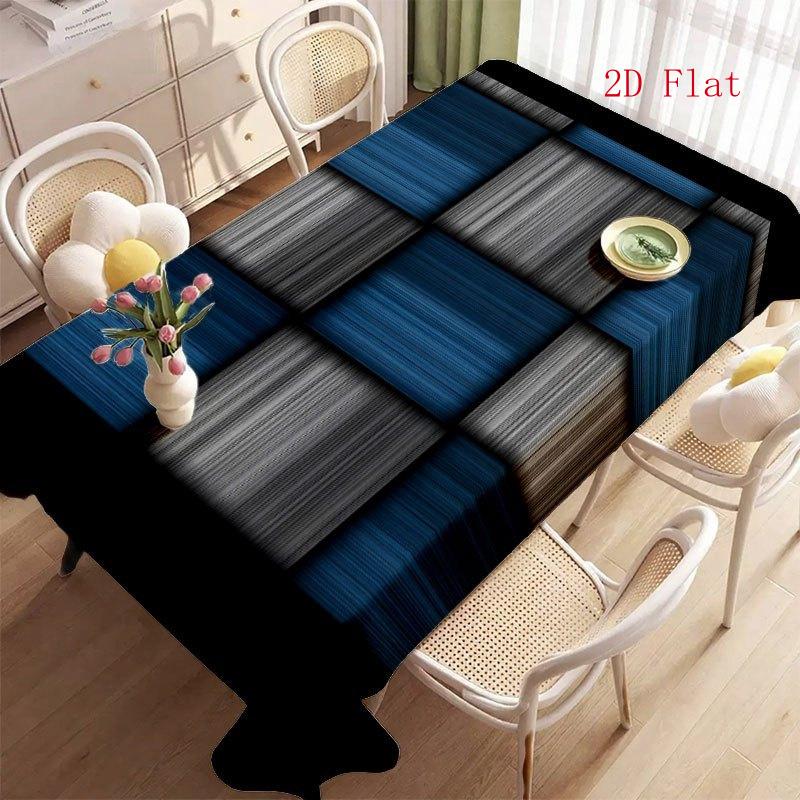 2D Flat 1pc-Soft And Stylish Blue-Gray Striped Tablecloth, Suitable for Coffee Tables, Desks, Picnic Tables, Outdoor Dining Tables, And Camping Tables