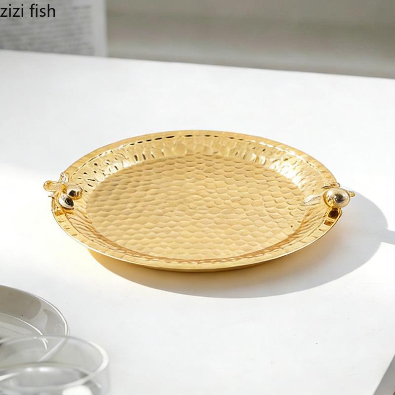 Hammer Patterned Metal Fruit Tray Ornament Dessert Plate Cake Plate Fruit Plates Salad Bowl Dim Sum Dish Storage Tray