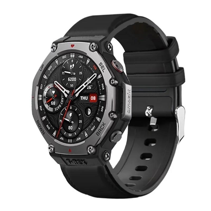 

Кожаный силиконовый ремешок для умных часов Amazfit T-rex 3 Ремешок для часов Huami Amazfit T-rex 3 Аксессуары для часов Correa Amazfit T-rex 3 чёрный