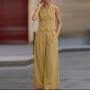 ZANZEA Women Sleeveless Vest Tops and Wide Leg Pants Casual Two Piece Suit Sets
