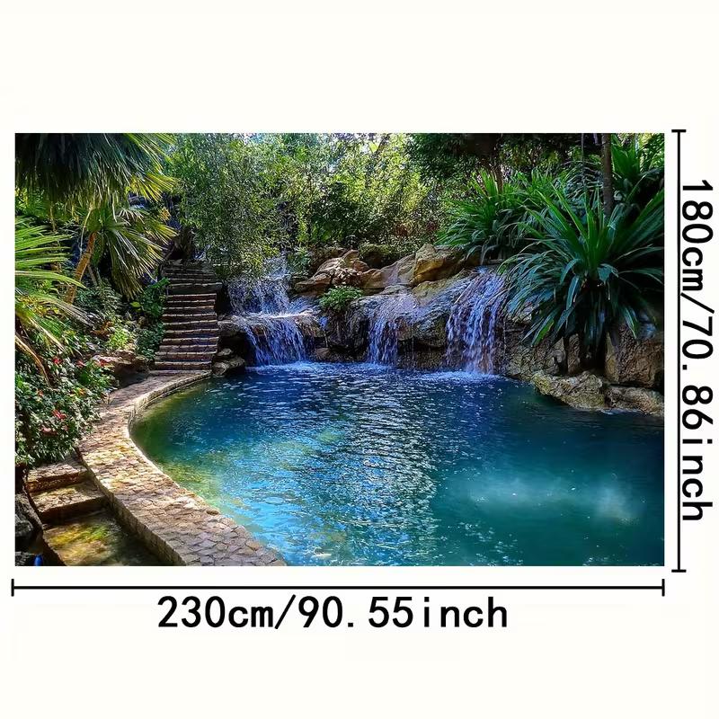 2D Grüne Tropische Wasserfall-Kulisse, 2D Poolgarten-Landschaftsdekoration