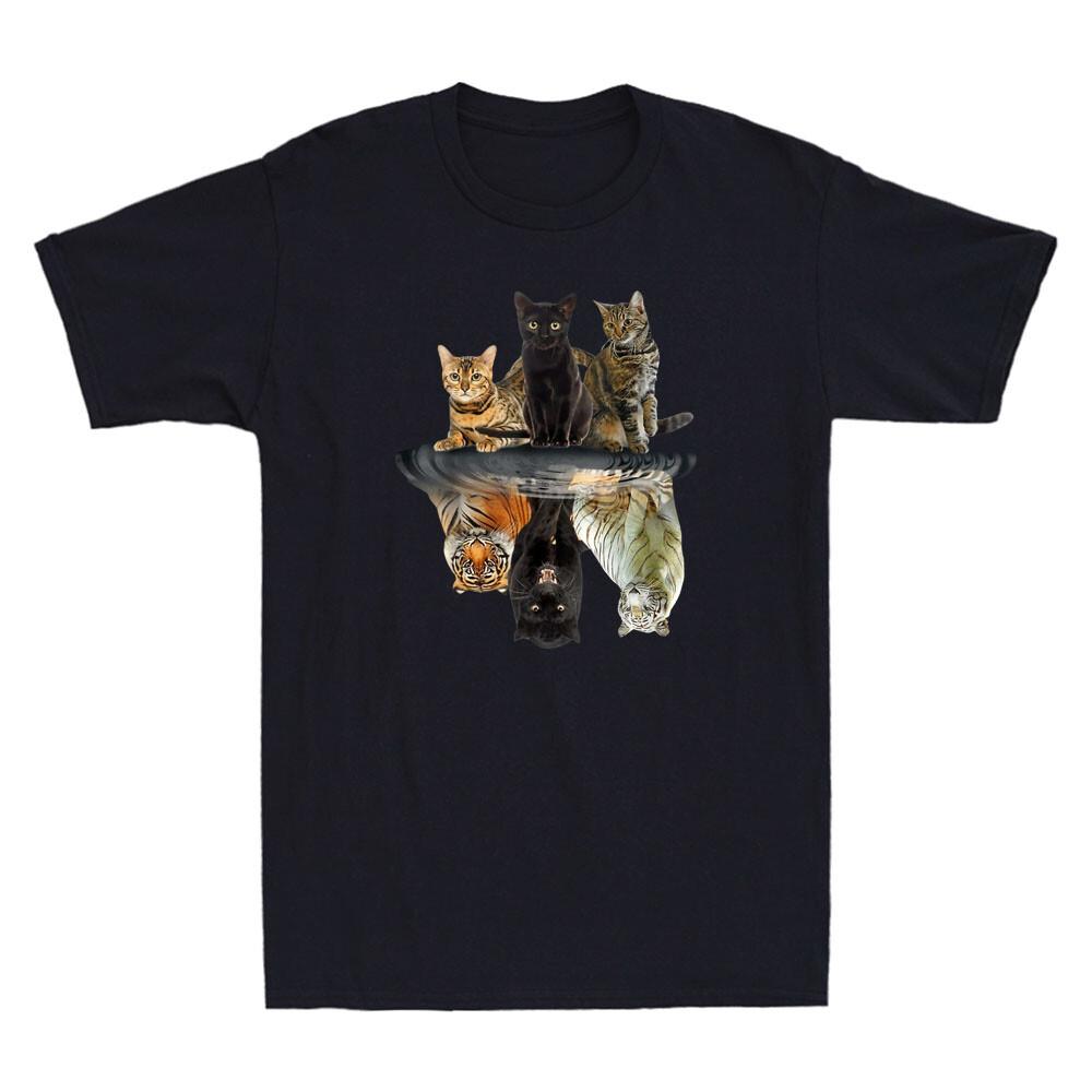 Cats Reflection Tiger Funny Animal Graphic Cute Cat Lovers Novelty Mens T-Shirt L