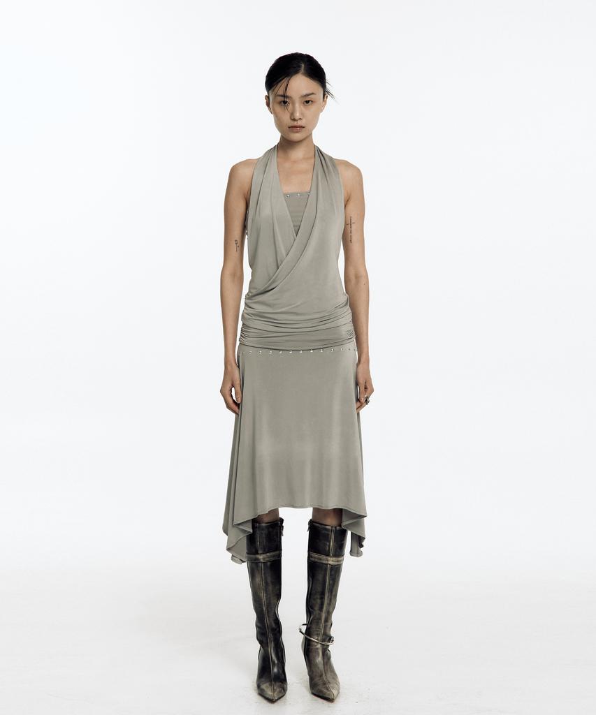 Kasiko Stud Drape Flare Skirt Warm Gray