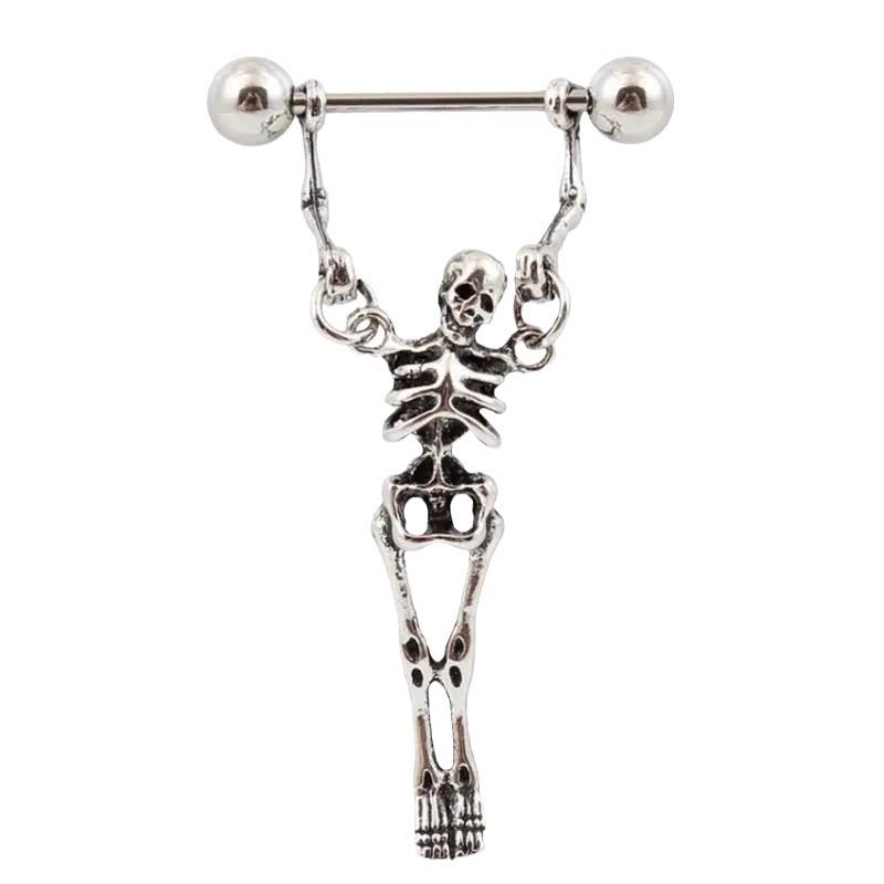 Gothic Halloween Street Barbell Skeleton Human Shaped Bone Earrings for Women Vintage Punk Barbell Pierced Skull Earring Jewelry