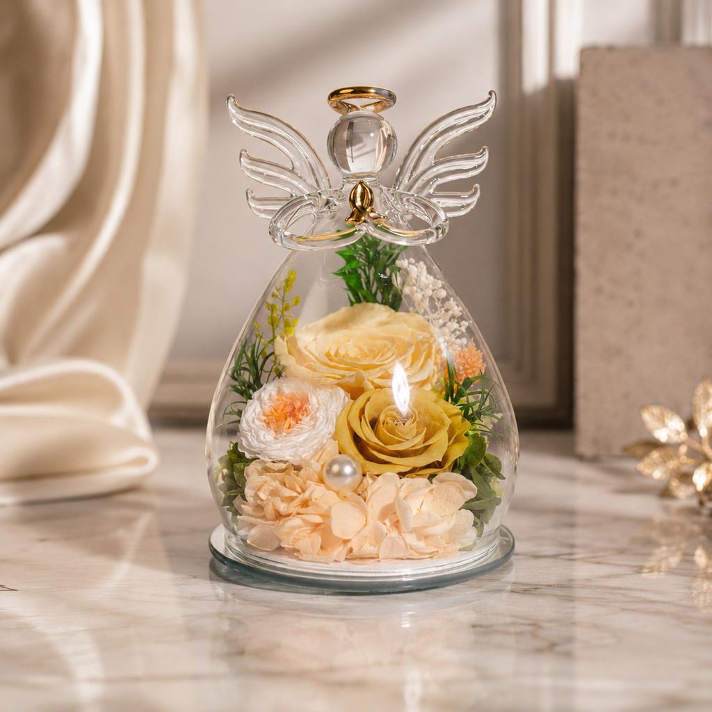 Hot-selling Angel Eternal Flower Glass Cover Eternal Flower Gift Box Finished Eternal Rose Ornament Spot
