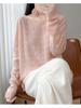 Korean Sweet Style 3D Floral Ribbon Wool Knit Top with Hollow Long Sleeves