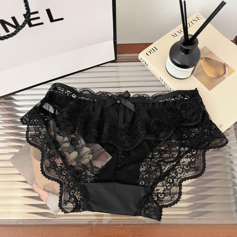 Sexy Satin Lace Underwear for Women Low Waist Pure Desire Hollow Out Breathable Pure Cotton Women's Triangle Panties