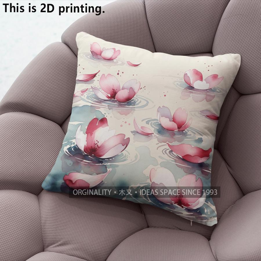 Watercolor Pink Lotus Floral Throw Pillow Covers Pattern Cushion Cover Suitable For Sofa Bedroom Car Pillow Cover