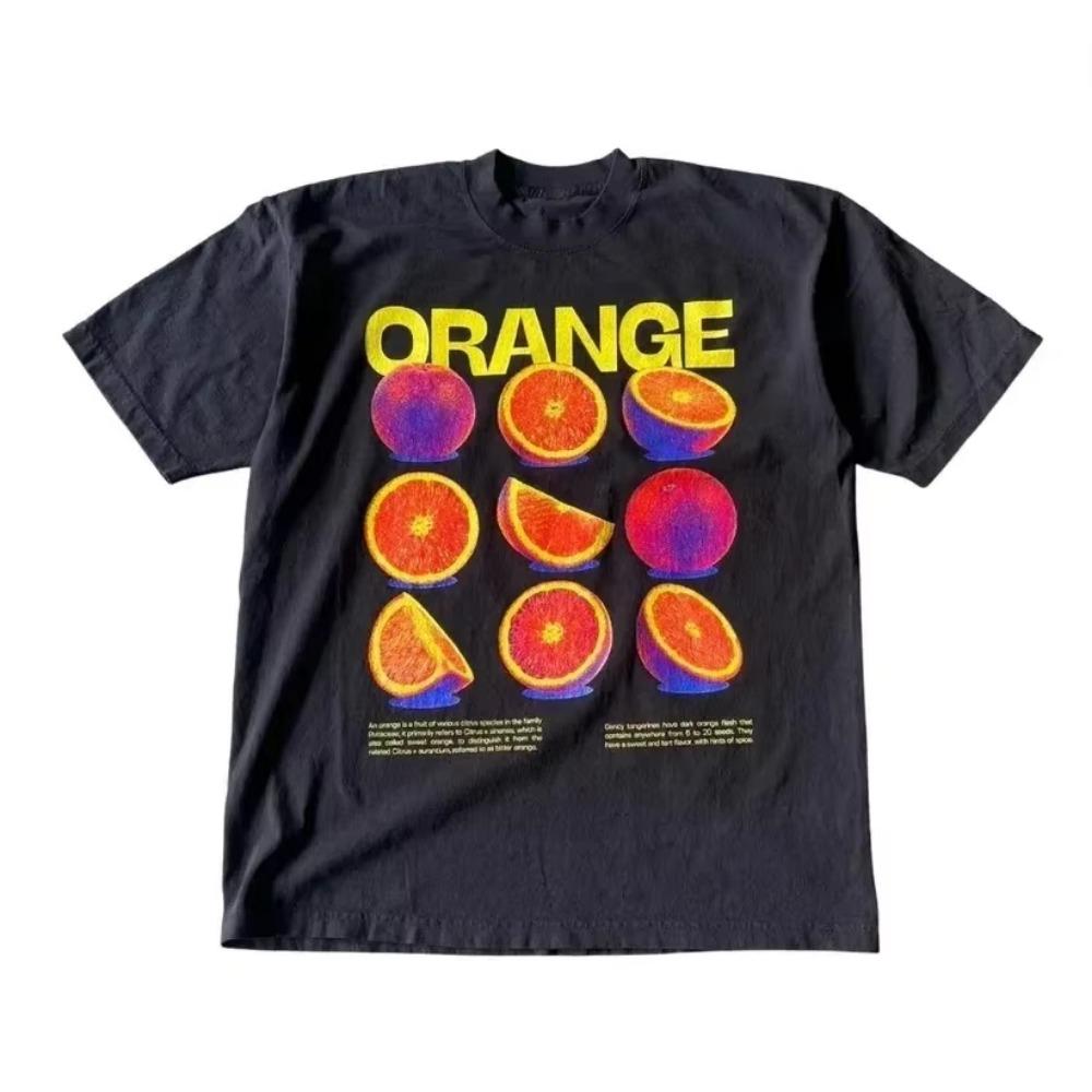 Summer New Fashion Retro T Shirt Fun Fruit Print T-Shirt 100% Cotton Men Short Sleeve T-shirt Casual Women Round Neck Tees Tops