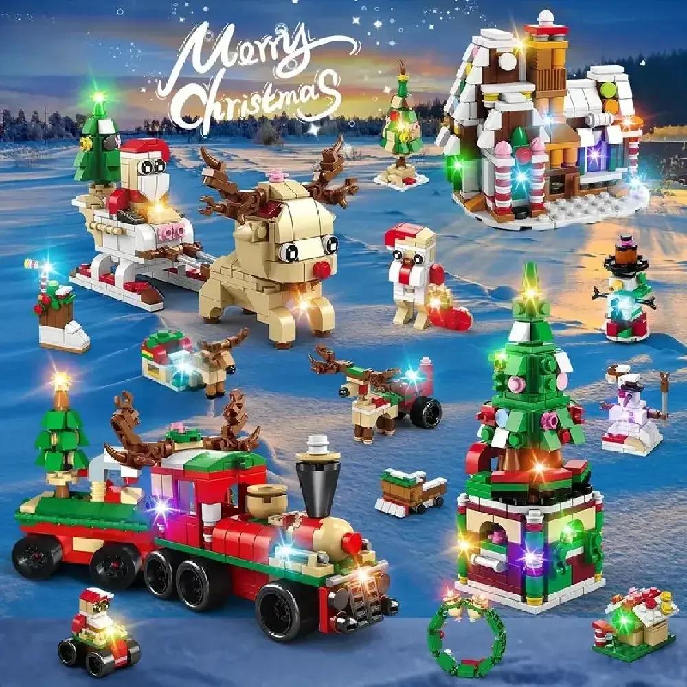 Non-Toxic Advent Calendar Christmas Building Blocks Set Christmas Toys Includes Santa Claus Train House Blocks Gift For Kid Children